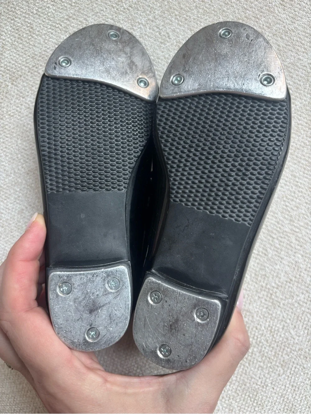 Girls Black Patent Tap Shoes with Hook Strap